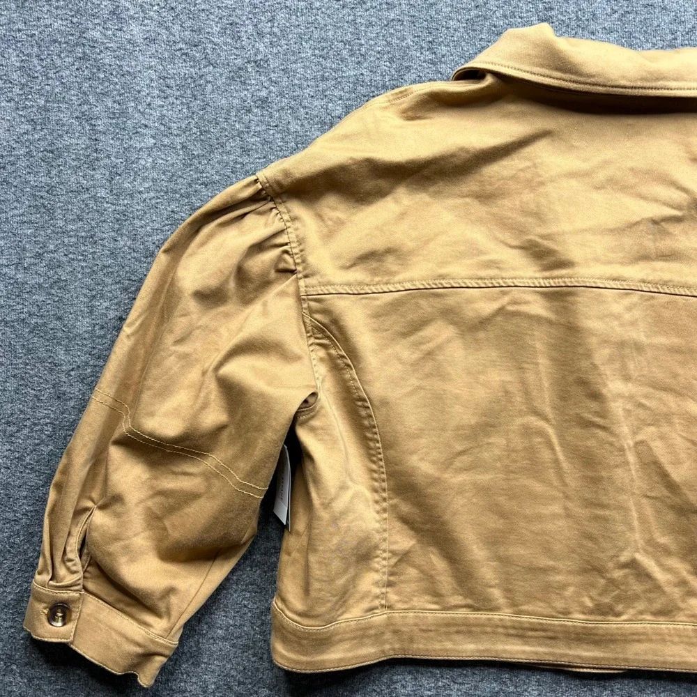 Lane Bryant Jacket Women 18 Tan Cropped Puff Shoulder Cotton Blend m91565